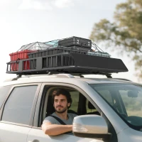 HOMCOM 64"/43" x 39" Car Roof Rack, Length Adjustable Roof Basket, Universal Rooftop Cargo Carrier Basket with U-bolts, 220 lbs Capacity(m-1)