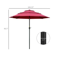 Outsunny 9FT 3 Tiers Patio Umbrella Outdoor Market Umbrella with Crank, Push Button Tilt for Deck, Backyard and Lawn, Wine Red(m-3)
