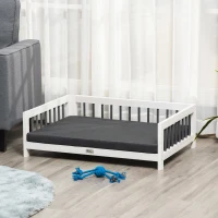 PawHut Wood Dog Bed with Supportive Cushion, Elevated Dog Bed with Removable Cushion Cover, Cute Dog Bed Frame with Pine Wood, Black and White Dog Bed(m-10)