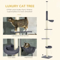 PawHut Floor To Ceiling Cat Tree, 5-Tier Cat Climbing Tower, 95''-106'' Height Adjustable with Carpeted Platforms, Cozy Bed(m-4)