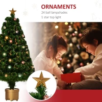 HOMCOM 3 FT Pre-Lit Artificial Table Christmas Tree, Fiber Optic Holiday Home Xmas Indoor Decoration with Golden Stand, Green(m-10)