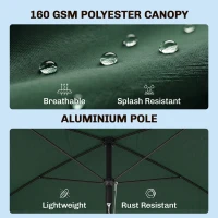 Outsunny 6.5x4ft Rectangle Patio Umbrella Aluminum Tilt Adjustable Garden Parasol Sun Shade Outdoor Canopy Green(m-4)