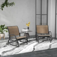 Outsunny 2 Pieces Outdoor Glider Chair, Steel Swing Chai with Curved Armrests for Porch, Garden, Poolside, Balcony, Mixed Brown(m-2)
