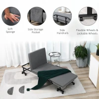 HOMCOM Rollaway Bed, Folding Bed with 3.25" Mattress, Portable Foldable Guest Bed with Adjustable Backrest, and Metal Frame on Wheels, Dark Grey(m-7)