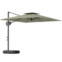 Outsunny Square Cantilever Patio Umbrella, Double Top Patio Hanging Offset Umbrella with Crank & Tilt, 8' x 9', Light Grey(m-9)
