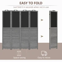 HOMCOM Wooden Room Divider with Blackboard, 4 Panel Folding Privacy Screen for Home Office, 5.5', Gray(m-4)