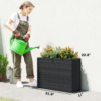 Outsunny Tall Rectangular Planter with Removable Liner, Holes, PE Wicker Large Planter Box for Indoor Outdoor Plants, Black(m-3)