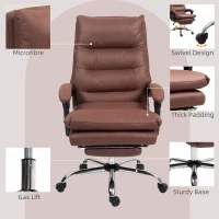 Vinsetto Microfibre Massage Office Chair, Heated Reclining Chair with Footrest, Double-tier Padding, Swivel Wheels, Coffee(m-7)