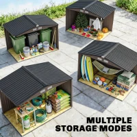 Outsunny Outdoor Shed Garden Storage Shed Tool Storage Building with 4 Vents and 2 Sliding Doors, 9 x 6 FT, Brown(m-7)