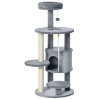 PawHut 41" Cat Tree Tower Activity Center with Condo, Scratching Posts and Hanging Toys, Dark Grey(m-9)