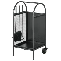 Outsunny 15" Outdoor Firewood Rack with Wheels and Tools, Heavy Duty Wood Storage Stacker, Indoor Outdoor Log Rack, Black(m-2)