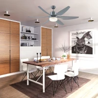 HOMCOM 52" Reversible Indoor Ceiling Fan with Light, Modern Mount LED Lighting Fan with Remote Control, for Bedroom, and Living Room, Gray(m-2)