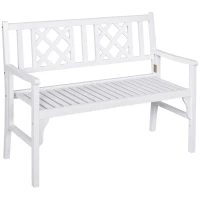 Outsunny 4FT Folding Outdoor Bench, 2-Seater Wooden Garden Bench with Slatted eat and Back, Patio Bench Outdoor Loveseat with Armrests for Backyard, Porch, Park, White(m-1)