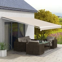 Outsunny 16'x10' Electric Retractable Awning Sunshade Shelter with Remote Controller & Crank Handle for Deck Balcony Yard, Cream(m-2)