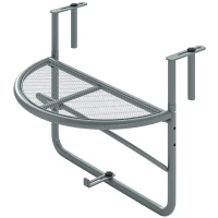 Outsunny Adjustable Balcony Hanging Railing Table, Metal Mounting Mini Wall Desk Storage Rack, Outdoor Flower Stand Serving Table Half Round, Grey(m-11)