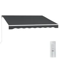 Outsunny 10' x 8' Electric Retractable Awning, Sun Shade Shelter，Remote Controller and Crank Handle for Deck, Balcony, Yard,(m-1)