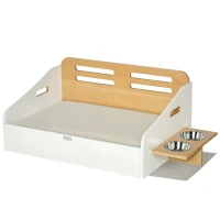 PawHut Wooden Dog Bed, Furniture Style Pet Couch, Cat Sofa with Soft Cushion, Backrest, 2 Feeding Bowls, Handles, for Small and Medium Sized Dog(m-1)