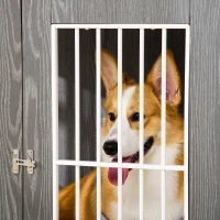 PawHut 34'' 2-in-1 Wooden Dog Kennel, Modern Wire Animal Crate, Pet Cage with Lockable Door and Adjustable Foot Pads, for Small and Medium Dogs, Grey and White(m-10)
