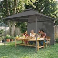 Outsunny 10' x 10' Patio Gazebo, Double Roof Outdoor Gazebo Canopy Shelter with Storage, Hook, Metal Frame, Dark Grey(m-8)