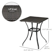 Outsunny Patio Wicker Dining Table with Umbrella Hole, 34 Inch Outdoor PE Rattan Coffee Table with Plastic Board Under the Woven Table Top for Patio, Garden, Balcony, Mixed Brown(m-3)