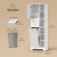 HOMCOM 67" Tall Bathroom Storage Cabinet, Slim Bathroom Cabinet with Tilt-Out Laundry Basket, White(m-3)