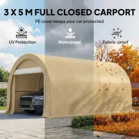 Outsunny 10' x 16' Heavy Duty Portable Carport Tent with Zippered Door, PE Cover for Car, Boat, Motorcycle, Bike, Beige(m-4)