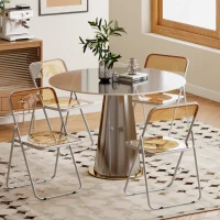 HOMCOM 4 Pack Acrylic Foldable Chairs, Transparent Folding Chairs for Living Room, Home Office, Party, Orange(m-1)
