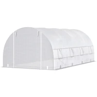 Outsunny 20' x 10' x 7' Walk-In Tunnel Greenhouse with Zippered Door & 8 Mesh Windows, Large Garden Green House Kit, Galvanized Steel Frame, White(m-11)