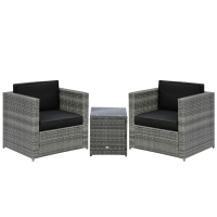 Outsunny Wicker Bistro Patio Set, 2 Porch Chairs & Glass Table, Black