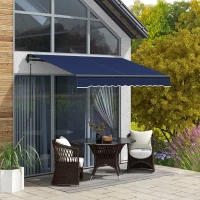 Outsunny 8' x 6.5' Retractable Awning, 280gsm UV Resistant Sunshade Shelter for Deck, Balcony, Yard, Blue(m-2)