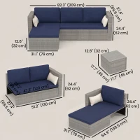 Outsunny 3pcs Modern Rattan Sofa Set, Wicker Patio Furniture Set with Coffee Table, Cushions, Pillows(m-3)
