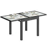Outsunny Extendable Patio Dining Table, Tempered Glass Aluminum Outdoor Table for Garden Lawn Backyard, Clear(m-9)