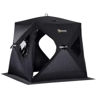 Outsunny 2 Person Insulated Ice Fishing Shelter Pop-Up Portable Ice Fishing Tent with Carry Bag and Anchors for Lowest Temps -22℉, Black(m-11)