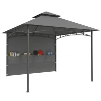 Outsunny 10' x 10' Patio Gazebo, Double Roof Outdoor Gazebo Canopy Shelter with Storage, Hook, Metal Frame, Dark Grey(m-9)