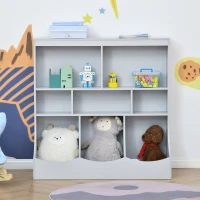 HOMCOM Kids Bookcase Toddler Toy Storage Organizer, Kid’s Bin Storage Unit Children Display Shelf Wardrobe for Toys Clothes Books Bedroom with Drawers, Grey(m-7)