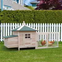 PawHut 77" Wooden Chicken Coop with Nesting Box, Cute Outdoor Hen House with Removable Tray, Ramp Run, for Garden Backyard, Natural(m-3)