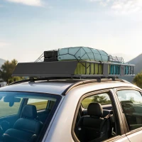 HOMCOM 64"/43" x 39" Car Roof Rack, Length Adjustable Roof Basket, Universal Rooftop Cargo Carrier Basket with U-bolts, 220 lbs Capacity(m-7)