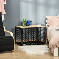 PawHut Furniture Style Dog Crate End Table w/ Cleaning Tray, Steel Dog Cage Kennel for Small Medium Pet Indoor Use Black(m-11)