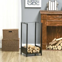 Outsunny Firewood Rack, Log Holder for Fireplace, Outdoor Indoor Wood Storage Stacker, 15.4" x 13.8" x 29.9", Black(m-7)