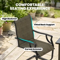 Outsunny C Spring Patio Dining Chairs Set of 2 with High Backrest, Armrest, Breathable Fabric & Metal Frame, 256LBS, Light Brown(m-5)