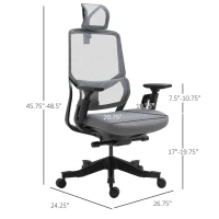 Vinsetto High Back Ergonomic Mesh Office Chair with Adjustable Height, Armrests, Lumbar Support and Headrest, Grey/Black(m-3)
