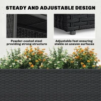 Outsunny Tall Rectangular Planter with Removable Liner, Holes, PE Wicker Large Planter Box for Indoor Outdoor Plants, Black(m-6)