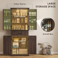 HOMCOM 71" LED Kitchen Pantry Cabinet, Farmhouse Storage Cabinet with Door Shelves, Distressed Brown(m-5)