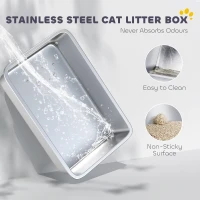 PawHut Cat Litter Box Stainless Steel with Metal Litter Scoop, Never Absorbs Odors, Anti Leakage, 17" x 13" x 10", Grey(m-4)