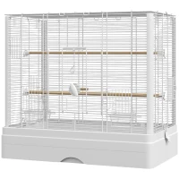 PawHut 22" Bird Cage for Budgie Finches Canaries Love Birds with Wooden Stands, Slide-Out Tray, Handles, Food Containers, White(m-2)