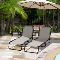 Outsunny Set of 2 Folding Chaise Lounge Chairs, Outdoor Sun Tanning Chairs with Reclining Back, Cream White(m-10)