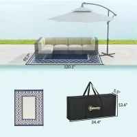 Outsunny Reversible Outdoor Rug, Waterproof Plastic Straw with Carry Bag, 8' x 10', Blue & White Gourd Border(m-3)