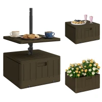 Outsunny Patio Umbrella Base with Table Tray, Heavy Duty Weighted Umbrella Stand， Wheels Handles, 176lbs，Stand Filling, Brown(m-11)