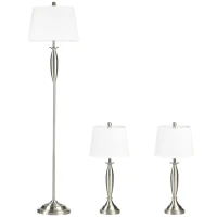 HOMCOM Boho Desk Lamp & Floor Lamps Set of 3, 3 Piece Lamp Set for Living Room, Bedroom, & More, Linen Lampshade, Steel Base, Silver(m-1)