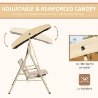 Outsunny 3-Seat Patio Swing Chair, Outdoor Porch Swing Glider with Adjustable Canopy, Removable Cushion, Steel Frame, Breathable Mesh Seat for Garden, Poolside, Brown(m-4)